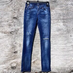 7 For All Mankind Light Wash Roxanne Super Distressed Stretched Jeans Sz 26